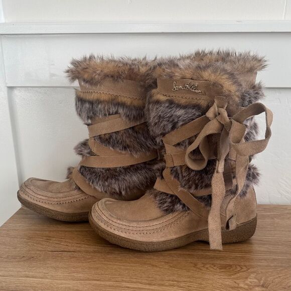 Sam Edelman Shoes - Sam Edelman Meiko Suede Leather and faux-fur Lined Boots Pull-On Moccasin Size 8